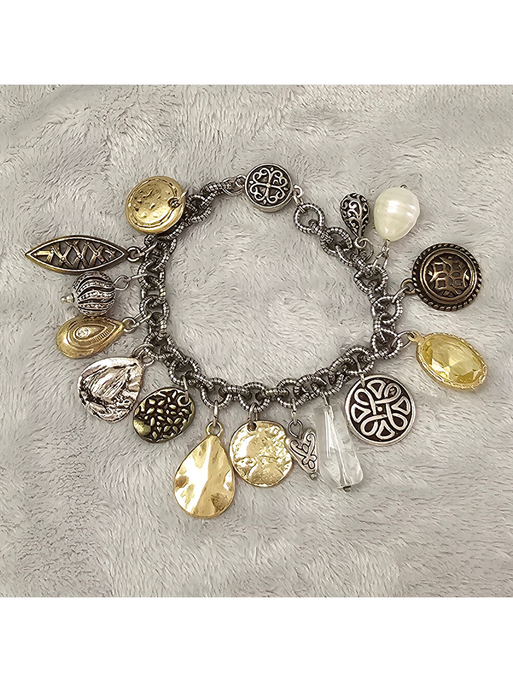Chicos Charm Bracelet Two Tone Silver Gold Mixed Charms Boho Statement Chunky